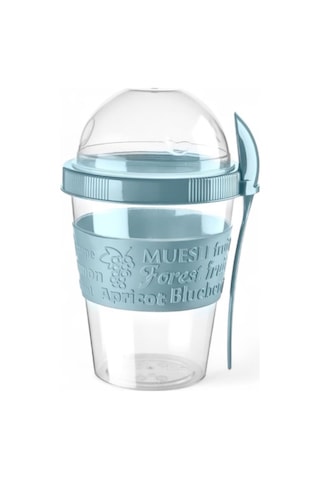 Titiz 600 Ml Kaşıklı Yoğurt & Müsli Kabı - Taşınabilir Kase - Açık Mavi Çok Renkli