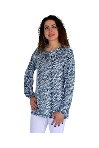Kadın V Desen Baskılı Viscon Bluz Bgl-st04285 İndigo