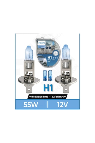 Philips Whitevision Ultra H1 Beyaz Far Ampul Seti + 2 Adet T10 Park Ampul