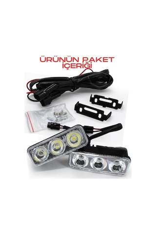 Drl 3 Led 12V Su Geçirmez Metal Mercekli Araba Motosiklet Gündüz Led Farı Beyaz 2 Adet