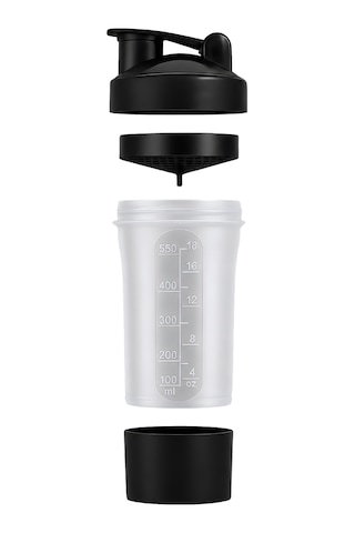 Gym Smart Shaker 550 Ml Ölçekli Ve Sızdırmaz Kapaklı Saklama Hazneli Protein Shaker Şeffaf