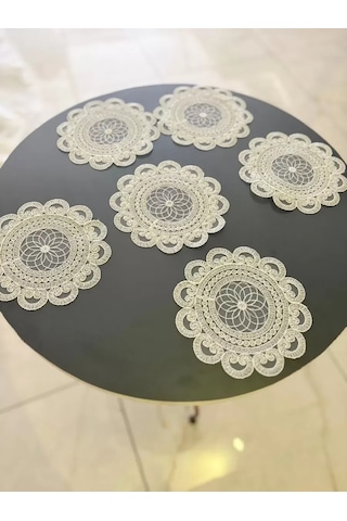 Cekihome 6'lı Dantel Kahve Sunumluğu 15x15 Cm Asorti Desenli Çeyizlik Sunumluk Çok Renkli