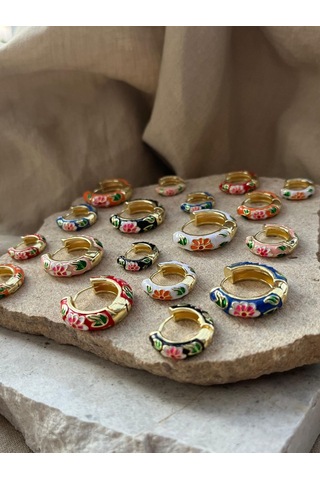 Pembe Mineli Üçlü Küpe