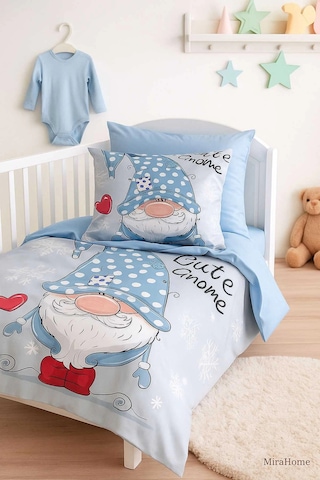 Dijital Baskılı 3d Pamuklu Yenidoğan Bebek Nevresim Takımı Cute Gnome Blue Çok Renkli