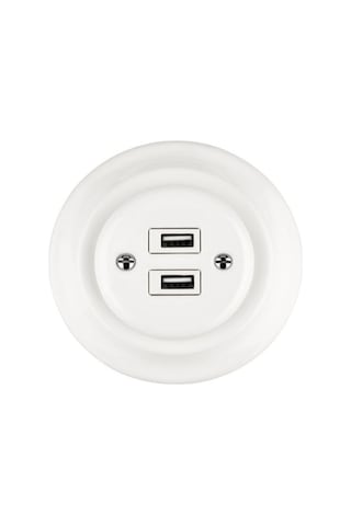 Sıva Altı Porselen Retro Usb Priz 2 Li Set Beyaz