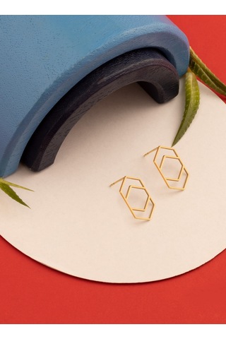 925 Ayar Gümüş İç İçe Altıgen Küpe