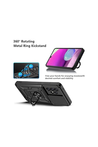 Samsung Galaxy A73 Uyumlu Tank Kılıf Yüzüklü Standlı Extra Koruma Zırhlı Outdoor Kapak Kırmızı