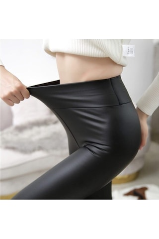 Incebelli Kadın Siyah Mat Deri Taytsiyah Matm Siyah