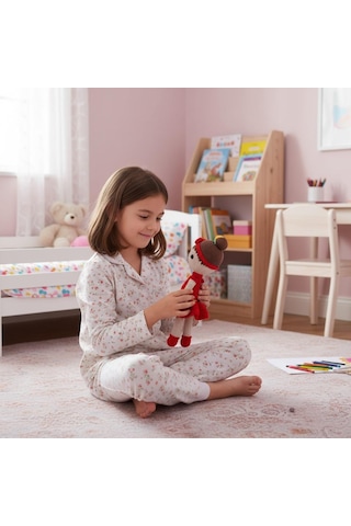 Kırmızı Elbiseli El İşi Amigurumi Oyuncak Kız Bebek Kırmızı