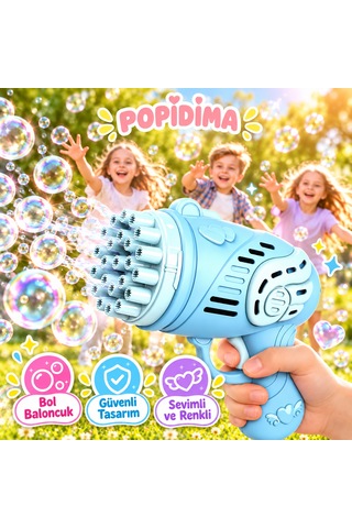 Popidima Çok Delikli Pilli Köpük Atan Tabanca Oyuncağı 23 Delikli Bubble Gun