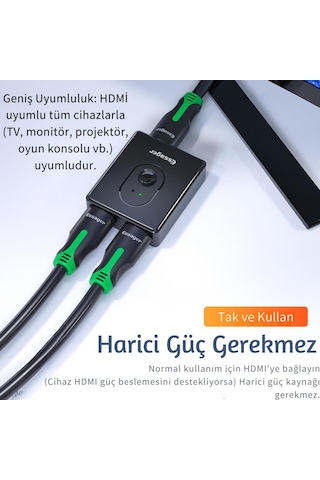 Essager 2in1 Çift Yönlü Hdmı Switch Adaptör, 4k 60hz, Çift Ekran Bağlantılı Çevirici, Tv,pc,projektör