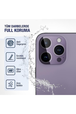 Blueo Apple Uyumlu iPhone 14 Pro/14 Pro Max Metal Çerçeve Kamera Lens Koruyucu