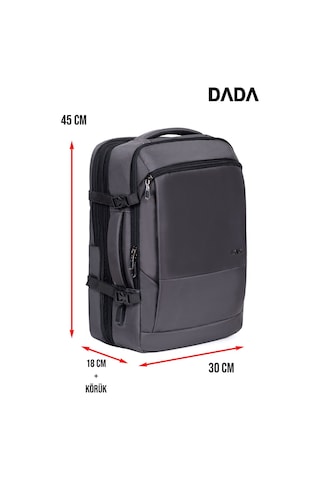 Dada USB Type-C Girişli Fonksiyonel Laptop Sırt ve Seyahat Çantası Gri 15,6 İnç 40 Litre