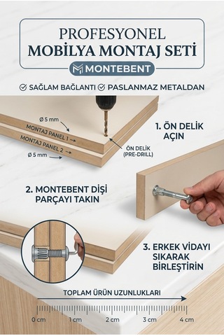 Montebent 4 Cm Mobilya Dolap Birleştirme Aparatı 5'li Set