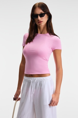 Ethıquet TARELIA Kadın Bisiklet Yaka Kısa Kollu Slim Pembe T-Shirt
