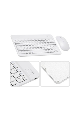 Kangvka Beyaz Bt Klavye-fare Seti 78 Tuşlu Şarj Edilebilir 0.6cm Ultra İnce 800-1600dpı Fare Çok Sisteme Uyumlu Diğer