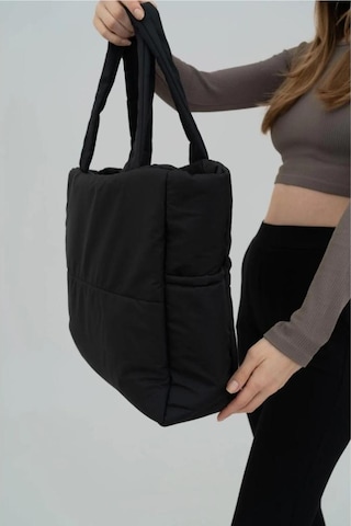 DZC KUZENLER AVM Samilon Kabartmalı Puf Kumaş Shopper Çanta Napoli Siyah  AĞZI FERMUARLI KOL OMUZ OKUL