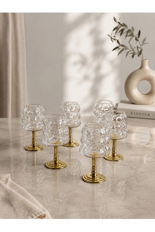 6 Lı Metal Gold Ayaklı Cam Üzüm Kahve Yanı Bardağı Mini Bardak 11 4cm Cam Şeffaf