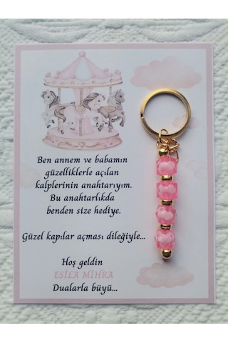 Atlı Karınca Model Özel Tasarım Pembe Anahtarlık Hastane Yeni Doğan 40 Mevlidi Hediyelik 100 Adet