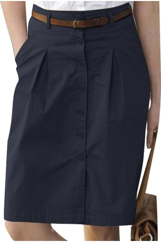 Koyu Mavi Zanzea Kadın Yazlık Günlük Düğmeli Kısa Etekler Koyu Mavi