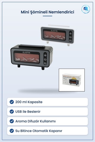 Hava Nemlendirici Mini Şömine 200ml Usb Işıklı Aroma Difüzör Esan