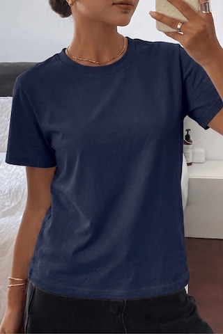 Genıus Store Kadın Tişört Gri Bisiklet Yaka Basic Tişört %100 Pamuk Rahat Kalıp T-shirt Basıc-kadın Lacivert