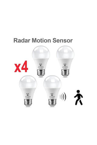 4 Adet 18 Watt Radar Sensörlü E27 Duy Led Ampul Gece Ve Hareket Sensörlü Beyaz Işık 18 W. Led Ampul