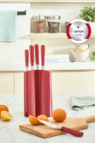 Karaca Samuray Flash Red Japon Çeliği 6 Parça Bıçak Seti Kırmızı