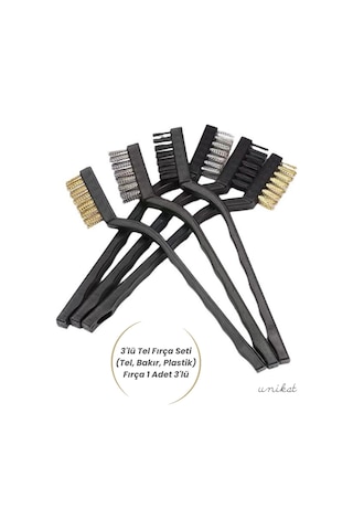 3'lü Tel Fırça Seti Tel, Bakır, Plastik Araba Detay Temizlik İçin Yağ, Kir Ve Pas Sökücü Fırça Unikat