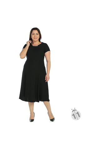 4088S-Nidya Moda Büyük Beden Elbise Sem Krep Çok Renkli