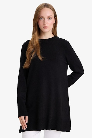 DeFacto Regular Fit Bisiklet Yaka Yırtmaçlı Basic Düz Triko Kazak Tunik H3431AZ24AUBK27