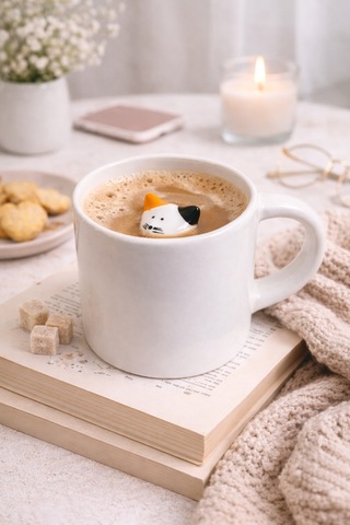 Sürpriz Kedi Figürlü Seramik Kahve Kupası Gizli Tasarım Mug Bardak Beyaz
