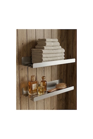 Yapışkanlı / Vidalı Banyo Mutfak Rafı 2'li Set - Su Tahliyeli Ve Lif Askılı Organizer Mat Siyah