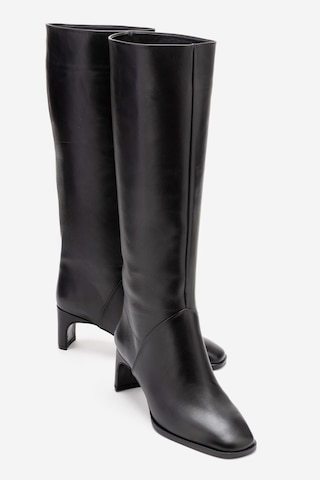 Luvishoes Taly Siyah Cilt Hakiki Deri Kadın Blok Topuklu Çizme Siyah