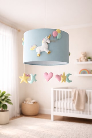 Bebek Odası Avizesi El Yapımı Figürlü Çocuk Sarkıt Aydınlatma 30x20 Cm Mintyeşil