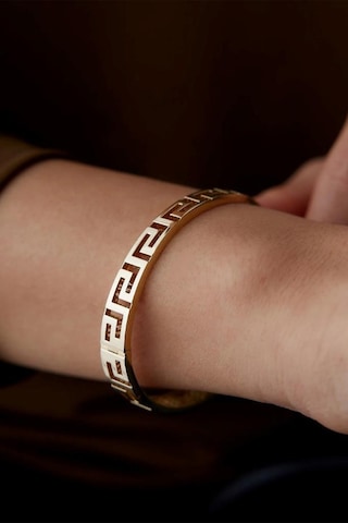 Grek Desenli Çelik Kadın Bileklik Altın