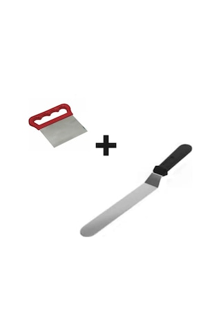 2li Set Hamur Şekillendirici Eğik Pasta Spatulası Ve Metal Hamur Kesici Kazıyıcı Spatula Sarı