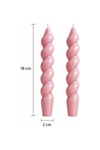 Gül Kurusu Burgulu Şamdan Mum 2'li Set Pembe