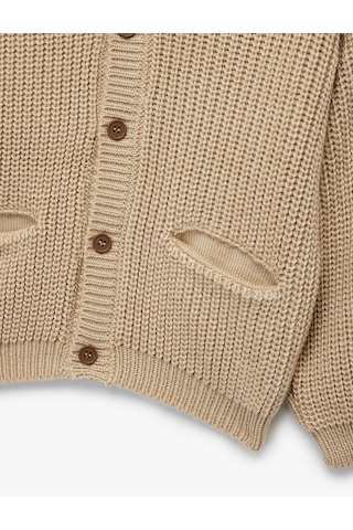 Koton Uzun Kollu Düğmeli Cep Detaylı Kapüşonlu Triko Hırka Ekru 6wmb90013tt Ekru