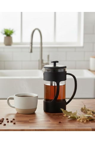 Pratik Demleme 350 Ml Taşınabilir Şık Cam French Press Bitki Çayı & Kahve Siyah