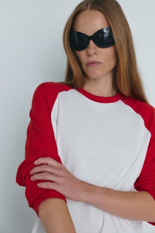 Suud Collection Kırmızı Reglan Çift Renk Tişört