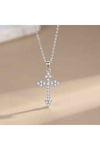 Tancise 925 Ayar Gümüş Haç Kolye Kadın Japonya ve Güney Kore Tam Kolye Boyun Zinciri Kişilik Ins Süs Klavikula Zinciri Nesil.