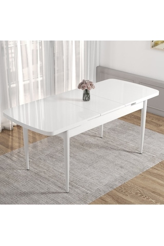 Canisa Concept Kor Serisi 70x114 MDF Açılabilir Mutfak Masası Takımı Beyaz Masa 6 Pembe Sandalye Masa Beyaz Sandalyeler Pembe