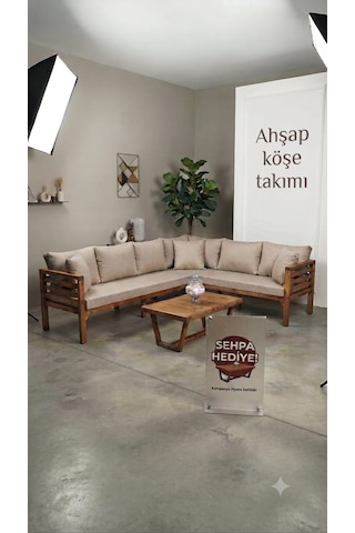 Ahşap Köşe Takımı L Koltuk 180x140 Cm Açık Ceviz