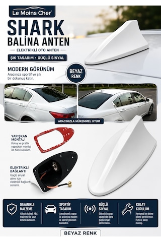 Hyundai Accent Blue Prime Elektrikli Oto Shark Balina Anten Beyaz Balık Sırtı Yapışkanlı