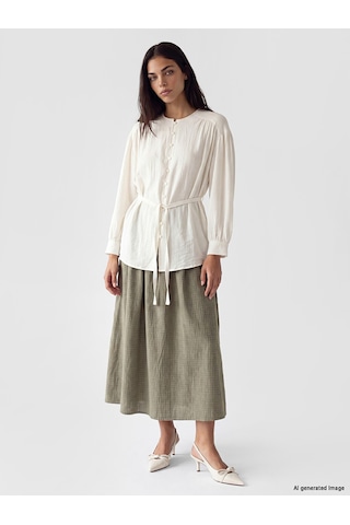 Lcw Modest Ekru Krinkle Kadın Gömlek Tunik