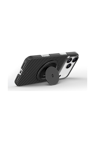 Wiwu Warriors Serisi Aramid Fiber 360 Derece Dönebilen Magnetik Ring Stand Telefon Tutucu Siyah Siyah