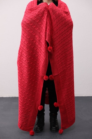 Biocotton Triko Ponponlu Örgü Tv Battaniyesi - Kırmızı