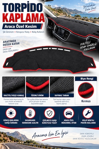 Trobus Volkswagen Caddy 2021+ 3d Torpido Koruma Kılıfı - Kırmızı Biye