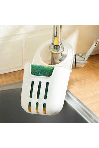 Porsima Org-319-1 Pratik Askılı Silikon Bulaşık Süngerlik Düzenleyici - Bulaşık Süngeri - Beyaz Beyaz
